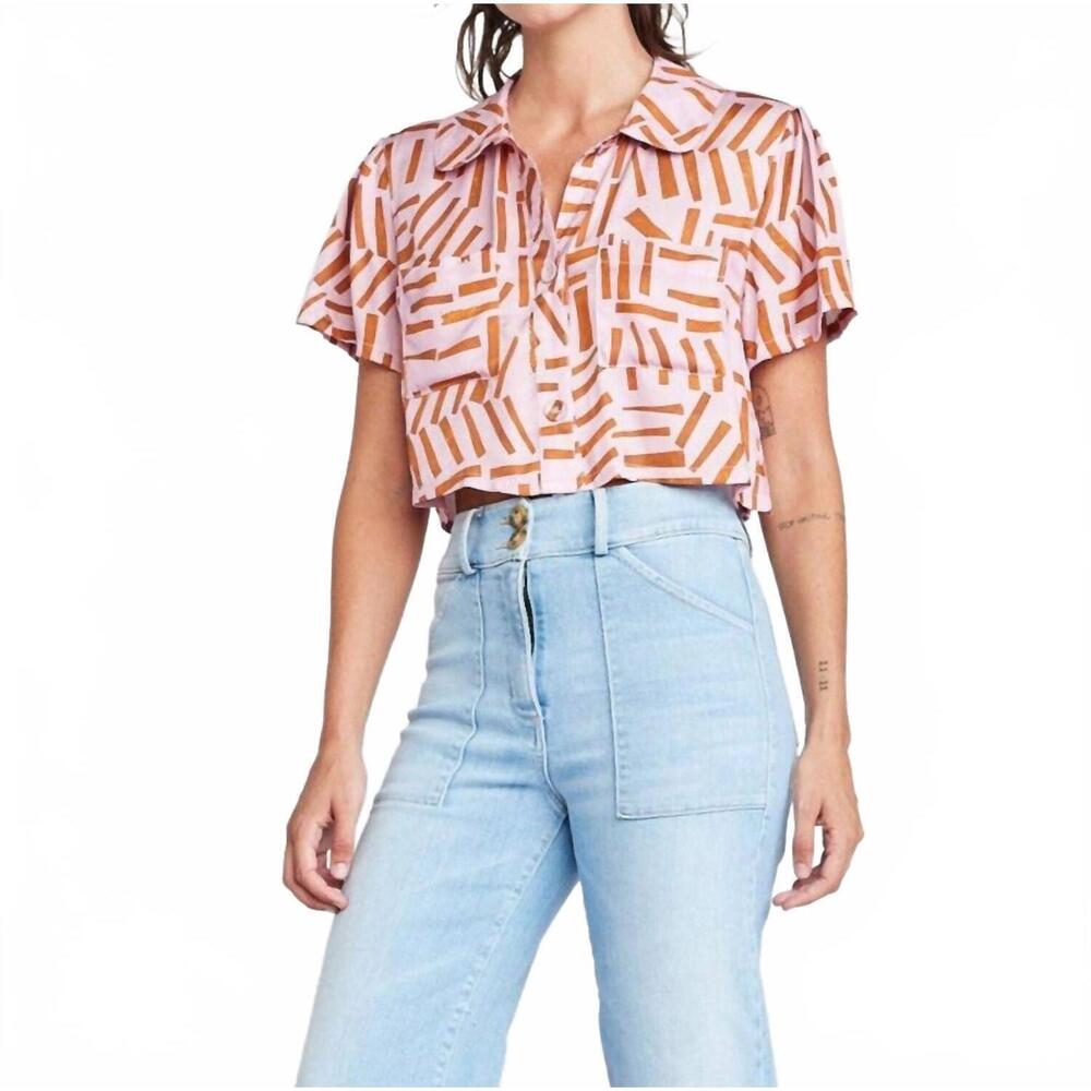 NEW SELF CONTRAST ottilie crop shirt in cinnamon sticks